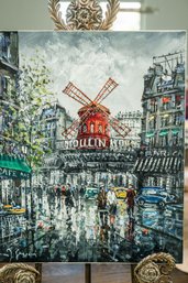 Signed Oil On Canvas Painting Depicting The Iconic Moulin Rouge In Paris, France