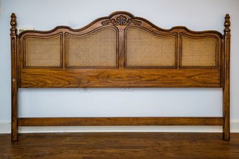 Vintage Drexel Heritage French Provincial Headboard With Carved Walnut Trim And Rattan Cane Panels