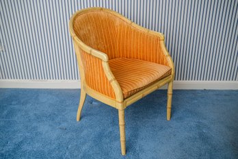 Vintage Regency Style Tub Chair With A Blonde Faux Bamboo Frame And Orange Upholstery