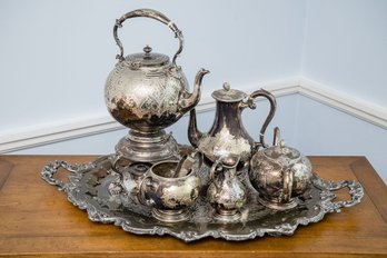 Exceptional Antique English Silverplate Repousse Tea Set