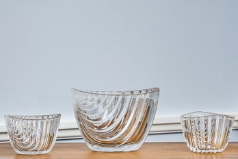 Vintage Ribbed Crystal Pattern Bowls (set Of 3)