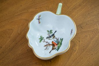 Herend Rothschild Bird Motif Leaf-shaped Dish With 24k Gold Trim