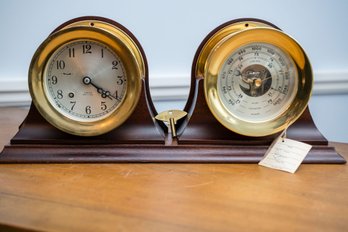 Chelsea Ship's Bell Clock And Barometer Set On Polished Wood Mount