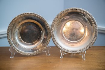 Two Beautiful Vintage Sterling Silver Plates With Raised Floral Border