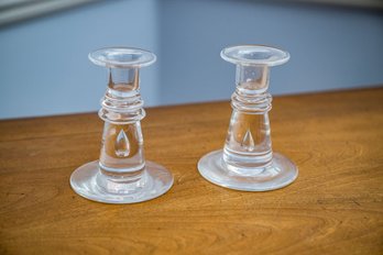 Stunning Steuben Teardrop Blown Crystal Candle Holders (2)