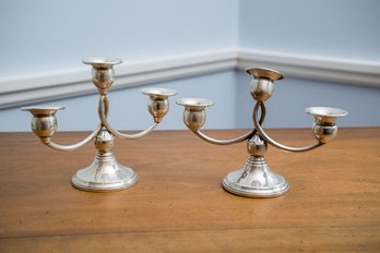Lovely Pair Of Weighted  Sterling Silver Three-arm Candelabras