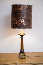 Classical Style Bronze Column Table Lamp With A Faux Tortoise Shell Drum Shade