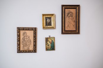 A Group Of Four Special Art Pieces On Wood Panels With Decorative Frames
