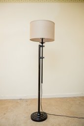 Bronze Floor Standing Lamp With A Clean Natural Linen Drum Shade