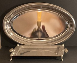 Stainless Large Oval & Two Handled, Footed Trays