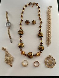 Sterling Silver With Gold Overlay, Murano Style Beads, Goldtone, And More,