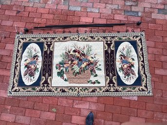 Needlepoint Wall Hanging With Weighted Bottom, And Rod