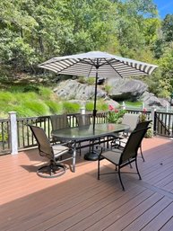 Glass With Metal Base Patio Dining Table 6 Chairs & Umbrella