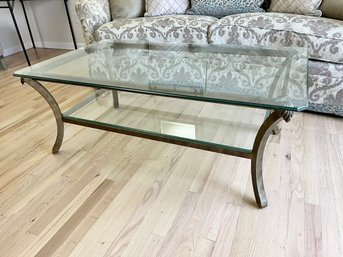 Beveled Edge Glass & Metal Base Coffee Table With Shelf