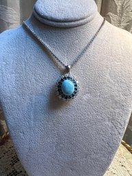 Larimar, London Blue Topaz, Swiss Blue Topaz, Sterling Silver Pendant