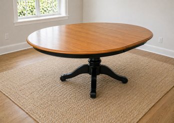 Ethan Allen Large Farmhouse Dining Table With Natural Maple Top And Black Pedestal Base