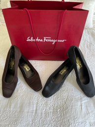Ferragamo Silk Shoes Brown Size 8C, Black Size 10