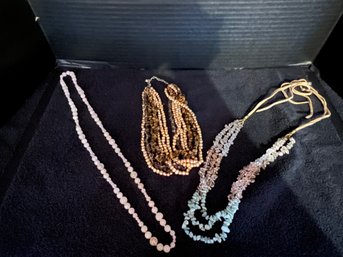 Rose Quartz, Fresh Water Pearls, With Tiger Eye W SS Clasp, Quartz & Crystal W/ SS Clasp