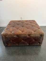 Distressed Tufted Leather Ottoman