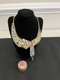 Victoria Secret Pink Box & Ornate Statement Piece Necklace