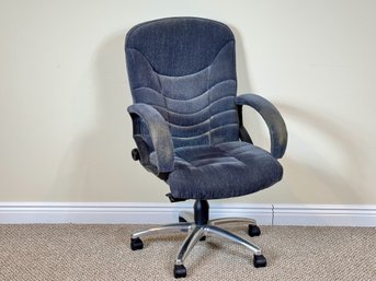 Sealy Upholstered Swivel Office Chair With Casters - Tufted Back, Gray Blue Fabric