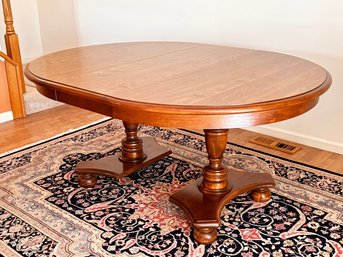 Ethan Allen Double Pedestal Dining Table With Leaves, Casters & Table Pads