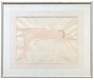 Signed Auguste Rodin (1840-1917) Original Nude Study Drawing - Graphite With Watercolor Wash