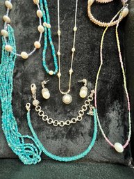 Semi Precious Stones, Cut And Set With Pearls,