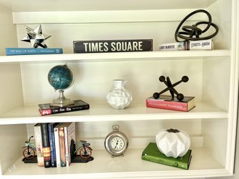 Vintage Retro Wooden Sign, Vase, Cast Iron Jax Door Stop, Globe, Clock & Books & Bookendss