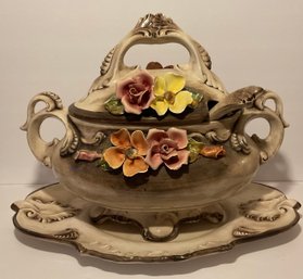 Vintage Large Capodimonte Soup Tureen, Tray & Ladle