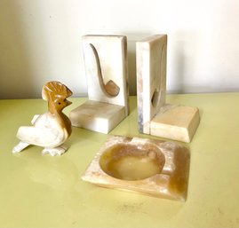 Marble Book Ends, Rooster & Ashtray
