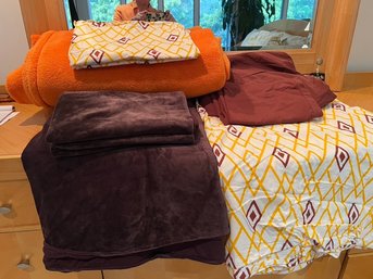 Maroon, Wine, And Orange, Velour & Fleece, Queen Size Linens