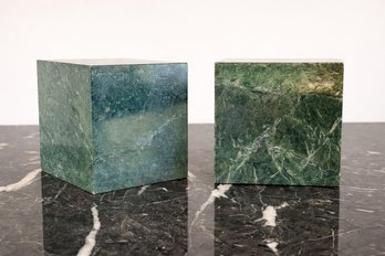 Pair Of Green Marble Cubes, 4.5  Decorative Stone Objects - Westport