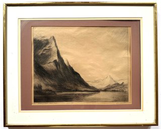 Levon West (1927 American) Drypoint Etching  'St. Mary's Lake, Glacier National Park'