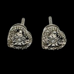 (A134) Sterling Silver Clear Stone Heart Stud Earrings