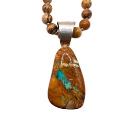 (B2) Heavy Sterling Silver Natural Stone And Turquoise Beaded Necklace
