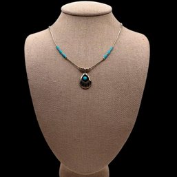 (B3) Sterling Silver Turquoise Beaded Bear Paw Heishi Necklace