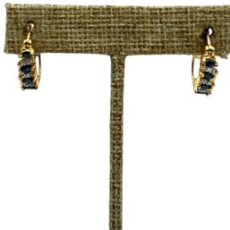 (A137) Sterling Silver Vermeil Blue Stone Hoop Earrings