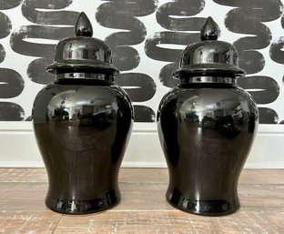 Three Hands Large Black Ceramic Ginger Jar