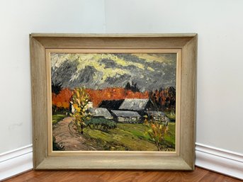 Beautiful Vintage Rustic Country Homestead Signed Original Painting On Board