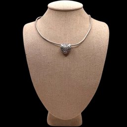 (B5) Italian Sterling Silver Clear Stone Heart Round Chain Necklace