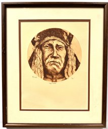 Signed Native American Portrait Etching  Of Cheyenne Chief 'Two Moons'