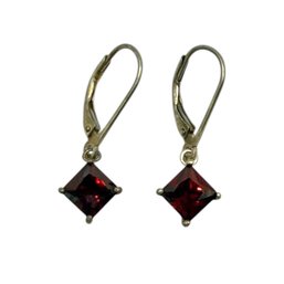 (A140) Sterling Silver Garnet Dangle Earrings