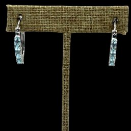 (A142) Sterling Silver Aquamarine Stone Hoop Earrings