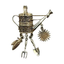 (A144) Mexican Sterling Silver Gardening Brooch