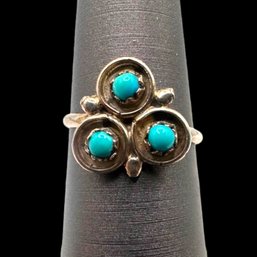 (B13) Sterling Silver Snake Eye Turquoise Ring, Size 4.5