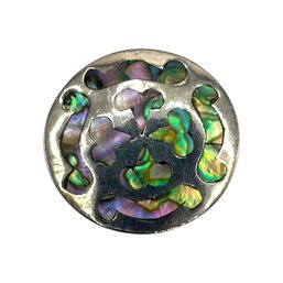 (A148) Sterling Silver Circular Abalone Brooch Or Pendant