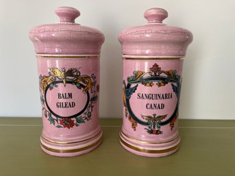 A Pair Of 19th Century - Lidded  Apothecary Cannisters - Fabulous Pink