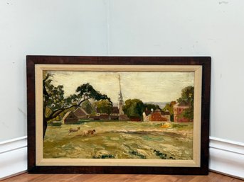 Antique Late 19th Century Robert Brandegee Farmington Village Landscape Oil Painting