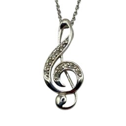 (A153) Sterling Silver Treble Clef Chain Link Necklace